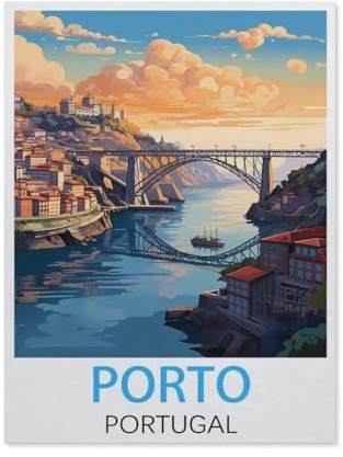BEAYODKP Peinture par numéros pour adulte，Affiche de voyage vintage de Porto Portugal，Kit de peinture à l'huile sur toile DIY avec pinceaux(20x30cm-AH61