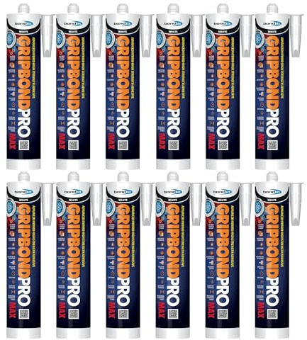 Bond It GRIPBOND PRO MAX Ultimate Grab Hybrid Adhesive – 12x White, 285ml | Superior Grab – Weatherproof – Solvent-Free | Ideal High Strength Adhesive Silicone for Metal – Wood – Glass – Concrete