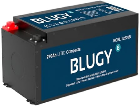 Blugy Batería de Litio LiFePO4 12V 270Ah para Autocaravana, Camper, Caravana, Barco y Vehículos Recreativos, Larga Duración +4000 Ciclos, Ligera y de Alto Rendimiento, con BMS