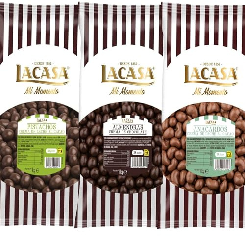 Lacasa Pack 3kg de bolas: Almendra con chocolate Negro,Anacardo leche,Pistachos con chocolate Leche