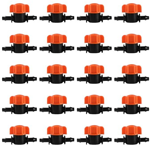 VooGenzek 20 Pièces 4/7 Vanne D'irrigation, Mini Tuyau Vanne d'eau Travers, Mini Valves de Contrôle, pour Tuyau d'arrosage 1/4 Pouce