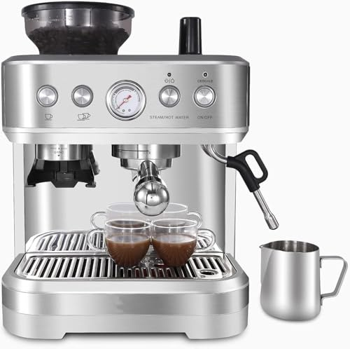 Garvee Coffee Machines with Grinder, 15 Bar Semi-Automatic Coffee Maker with Milk Frother Steam Wand & 77 oz Removable Water Tank, Espresso Machine for Latte, Cappuccino, Macchiato, Stainless Steel