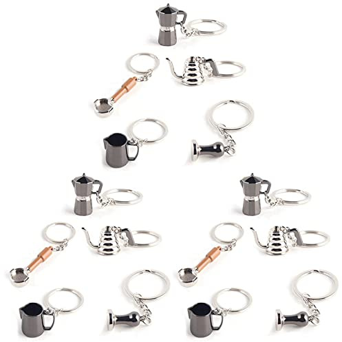 15PCS Coffee Tamper Keychain Espresso Portafilter Moka Pitcher Keyring Portable Coffee Accessories Gift