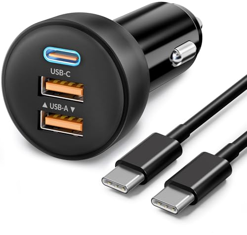 70W Zigarettenanzünder USB C, 3-Port Auto Ladegerät +1M USB C Ladekabel | 12V Kfz Handy Autoladegerät, Car Charger Adapter, Schnellladegerät Zubehör für iPhone 17 16 15, iPad, Samsung S26 S25 S24