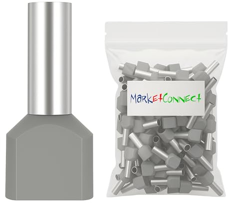 MarketConnect® Puntalini elettrici a crimpare • Sez. 2 x 0,75 mmq • Lung. 8/14 mm • 500 pz • Grigio DIN 46228-4 • Doppio Capicorda