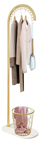 AIOJXHY Garderobenständer aus Metall mit 15 Haken & Marmorfuß - 162cm Freistehender Kleiderständer, Stylischer Kleiderständer für Einzelhandel, Boutique, Home, Weißgold