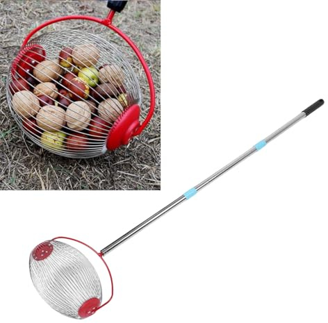 VELATEMOR Rollnusssammler aus Edelstahl, Eichelpflücker-Oberteil mit 3-teiliger Stange, Ausziehbar Bis 44,7 Zoll, für Walnüsse, Kastanien, Kaugummibälle, (L 120 x 60 x 0,3 cm / 47,2 x 23,6 x 0,1 Zoll)