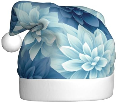 WHJDPP Sombrero de Navidad con estampado de flores de dalia azul para adultos, suave y esponjoso, ideal para uso a largo plazo
