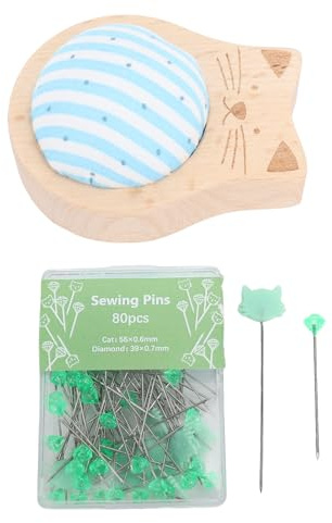 OVAQUIXI 40-teiliges Set mit Geraden Stecknadeln, Quiltnadeln aus Holz und Eisen Zum Nähen und Basteln, Nadelkissen mit Katzenmotiv für den Heim- und Studiogebrauch