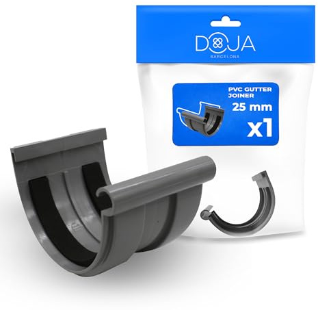 DOJA Barcelona Raccord de Gouttière Demi-Rond PVC - Installation Facile - Connecteur de Goutiere PVC - Excellente Étanchéité - Étanchéité avec Jonction et Accessoires pour Montage Rapide