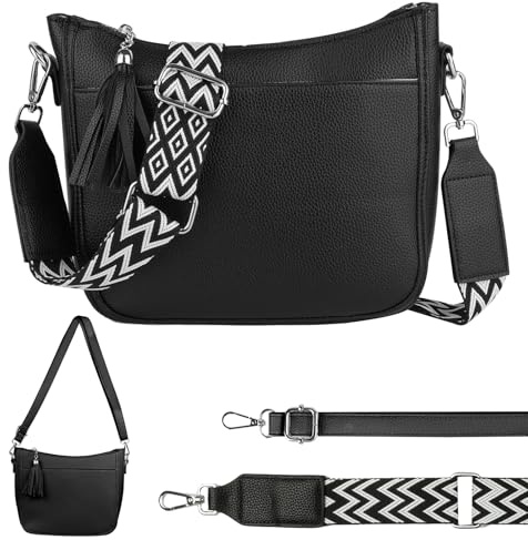 URAQT Borsa a Tracolla da Donna, Borse a Tracolla da Donna, Pelle PU Borse a Mano Alla Moda con 3 Scomparti Capienti, Tracolla regolabile e removibile per Lavoro Quotidiano Shopping Viaggi, nero