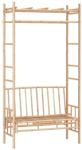 RMIHSJG Bamboo Garden Bench with Pergola 116 cm for Outdoor Space, Water Resistant Bamboo Bench Seat with Trellis for Climbing Plants
