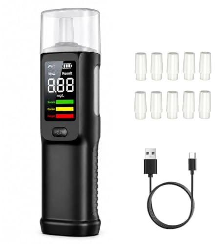 AULESSE Alcootest Ethylotest Electronique, Éthylomètre Haute Précision | avec Affichage Numérique LCD, Portable Testeur d'alcool avec 10 Embouchures, Pour Usage Test Person, Maison, Fêtes