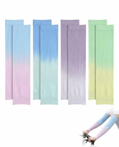 BTACGWP 4 Paar Armstulpen UPF50+ UV-Schutz atmungsaktives Ice Silk Daumenschlitz Farbverlauf-Tattooschutzhülle komprimierende Unisex-Ärmel für Outdoor & Sport