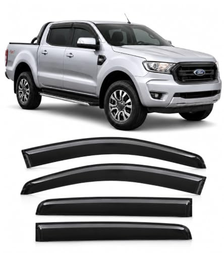 JHCHAN Windabweiser für Ford Ranger T6/T7/T8 Doppelkabine 2012-2022, Regenabweiser für Seitenscheiben Fensterdeflektoren Zubehör, Selbstklebende Montage, Dark Smoke Acryl, 4 Stück