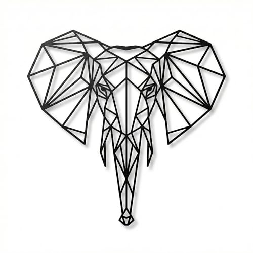 DEKADRON Metall-Wandkunst, geometrischer Elefantenkopf, 3D-Wand-Silhouette, Metall-Wanddekoration, Heimbüro, Dekoration, Schlafzimmer, Wohnzimmer, Dekor-Skulptur (44 x 46 cm)