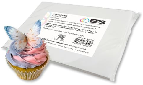 EPS A4 Wafer Paper 0.4mm for Edible Printing and Cake Decorating (25 Pack) | For Edible Printing and Cake Decorating, Unsweetened, Suitable for Vegans & Vegetarians, Allergen-Free, 0.35mm - 0.4mm Thick