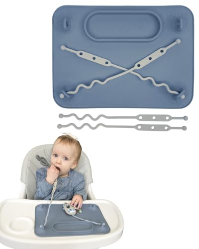 Busy Baby Silicone Mat NEW Suction Cups Self Feeding with 4 Straps (Pewter)