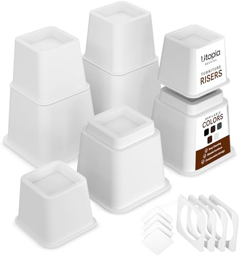 Utopia Bedding 8 Piece Premium Adjustable Furniture Risers (4 High and 4 Short) - Heavy Duty Riser with Strong Space Saving for Beds, Tables, Chairs or Sofas (3, 5 or 8 Inch) - White | 3, 5 or 8 inch heights | 4 high + 4 short risers | Heavy duty build | Fits beds, tables, chairs & sofas