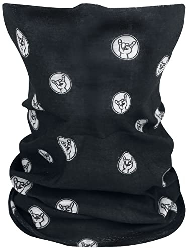 Schwarzes Halstuch/Schal/Multifunktionstuch mit Pommesgabel/Metal-Hand Druck von Metal-Kids