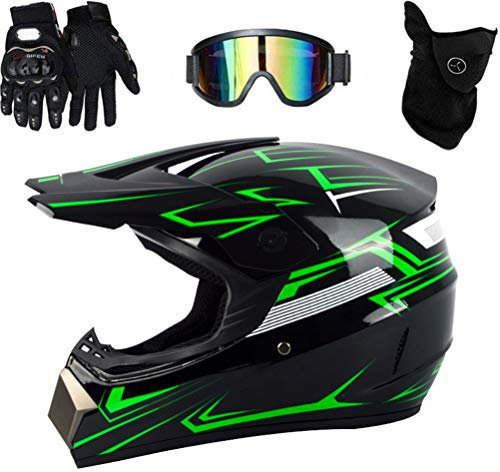 Gmuret Casco da Motocross, Casco da Fuoristrada Professionale con Protezione Integrale per Il Viso, Occhiali e Guanti per Adulti e Bambini