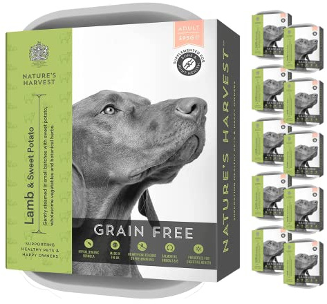 Natures Ernte Getreide Lamm und Süßkartoffel Erwachsene Hundefutter - Hypoallergen für©Harte Esser mit empfindlichem Magen | Multipack 10x395g | Nassfutter für Erwachsene und ältere Hunde