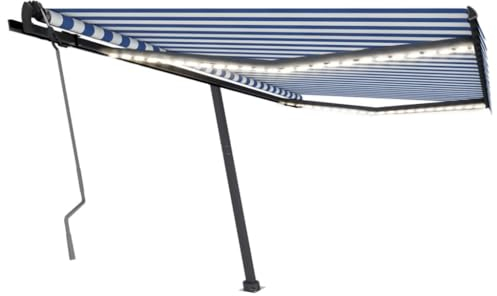 vidaXL Gelenkarmmarkise Einziehbar mit LED Markise Sonnenmarkise Balkonmarkise Sonnenschutz Standmarkise Terrasse Garten 400x350cm Blau Weiß