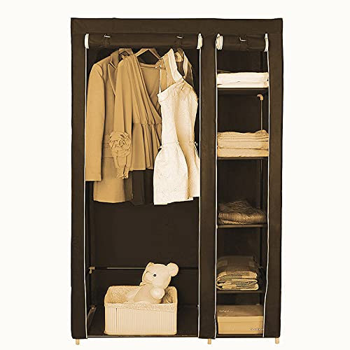 HUOLE XL Kleiderschrank Stoff Regal,Garderobenschrank,Campingschrank Stoffkleiderschrank mit Kleiderstange,Garderobe,DIY Innenraum Stoffkleiderschrank Vlies,110 * 45 * 178cm-Braun