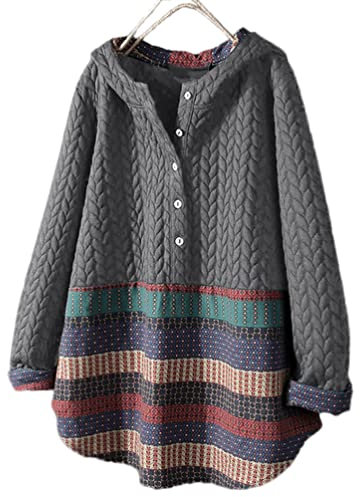 OKSakady Felpe con cappuccio casual button down da donna con stampa etnica Cappotto pullover con cappuccio Top taglie forti