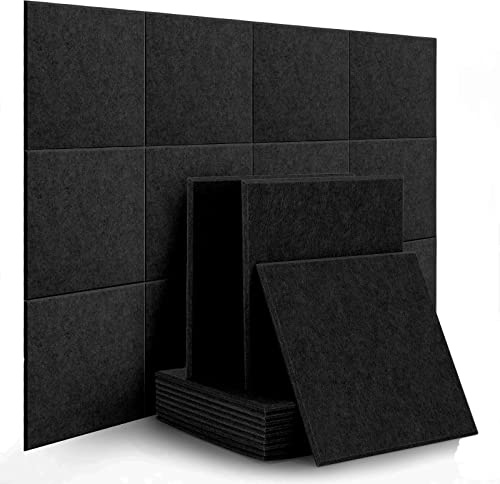 Rdutuok12 Stücke Akustikplatten,30 x 30 x 1 cm Hochdichte Akustik Panel Schallschutzpaneele für Tonstudio, Büro,Studio,Akustische Behandlung und Wanddekoration(Schwarz)