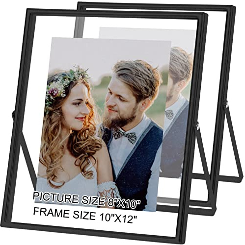 IZIDDO Black Floating Picture Frame set of 2,10 x 12 Frame For Picture 8x10 5x7 4x6 7x9 3.5x5 Metal Glass Photo Frames Wall Mount or Tabletop Display Vertically,Home Wedding Party Office Decor
