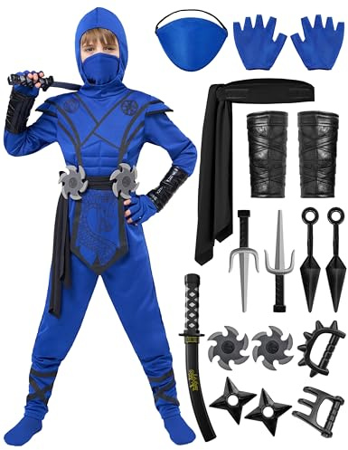 Spooktacular Creations Drake Ninja Kostym Set med skumtillbehör, ninjaoutfit, Halloween Dress Up för pojkar och flickor, Kung Fu outfit, halloweenidéer, rollspel
