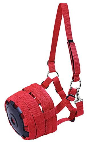 Harrison Howard Maulkorb für Pferde, bequem, atmungsaktiv, mit verstellbarem Gurt, Rot, Größe M