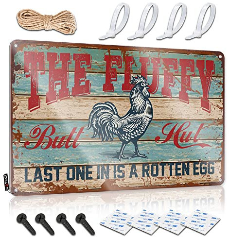 Lustige Hausschilder Hühnerstall The Fluffy Butt Hut Last One In Is A Rotten Egg Schild Metall Man Cave Decor Man Cave Schilder und Dekor (Größe: 30 x 40 cm)