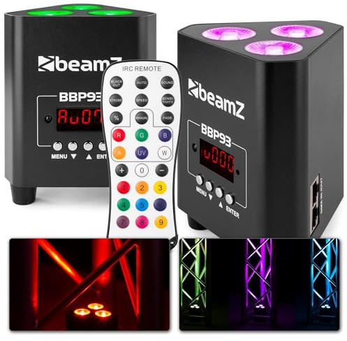 BeamZ BBP93 Akku LED Strahler 2er Set Uplight, 3x10 Watt Effektstrahler, RGB LED Spot, Bühnenbeleuchtung, Lichteffekte, Fernbedienung, Disco Licht, Partylicht Musikgesteuert, Ambiente Strahler