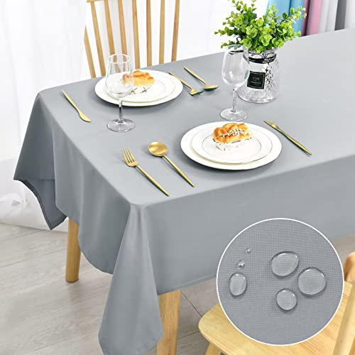 DWCN Silver grau Tischdecke Fleckschutz Abwaschbar Wasserdicht 130x220cm | Tischwäsche Lotuseffekt Wasserabweisend, Waschbar Tischtuch für Esszimmer, Garten, Party, Hochzeiten oder Haushalt,