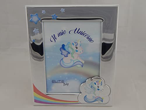 Digiglio Bomboniere Portafotos Plata Unicornio Celeste Niño Madera y Plata
