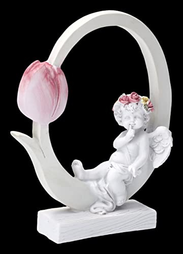 Weiße Engel Figur Putte mit Tulpe 16 cm | Cherubim Putte Deko Liebe