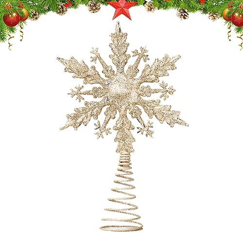 Christmas Tree Star 21cm Christmas Star Tree Topper Gold Star Christmas Tree Topper Silver Christmas Tree Toppers Snowflake Star for Top of Christmas Tree Tree Star for Christmas Tree Decor (gold)