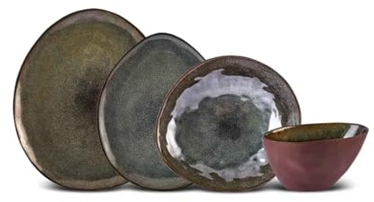 Karaca Bonn Reactive Set de vaisselle, 6 personnes, 24 pièces, Vaisselle réactive, Unique, Saine, Naturelle, Auto-texturée, Forme organique