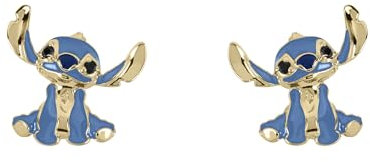 Disney Pendientes chapados en oro amarillo de 100 puntadas con cristales, talla única, Plata de ley
