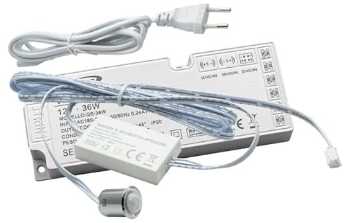 UNIVERSO KIT MINI INTERRUTTORE SENSORE MOVIMENTO INFRAROSSI 12V 24V PASSAGGIO PIR CON ALIMENTATORE 36W ACCENSIONE AUTOMATICA STRISCE LUCI LED