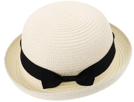 HOLIDYOYO Sommer-Strohhüte Sonnenhut Melone-Strohhut Strand-Melone Modische Damen-e Strand-Sonnenhut Für Damen Sommer (Cremeweiß)