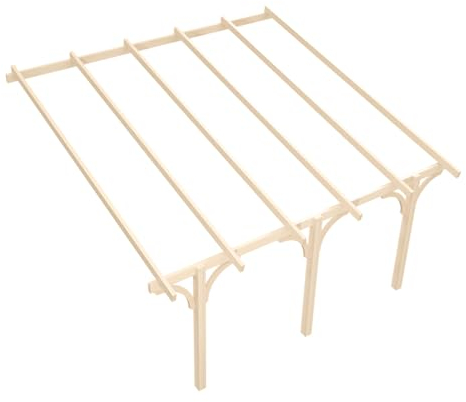 Wood&Play - Carport Überdachung - Einzelcarport aus Holz mit Dacheindeckung - Abstellplatz Holz Pavillon - KVH Holzkammer - Wandmontage - 500x525cm - Bogen Stoß - 12x12x300cm