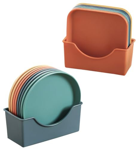 Mulaibdin Lot de 16 Assiette Plastique Reutilisable, Assiette Camping Incassable, Assiettes Plates 5.7 Inch, Assiette Plastique Rigide avec Range Assiette, Assiettes Colorées pour Fêtes,Pâtes,Pizzas