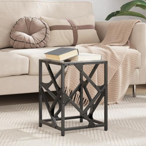 AUVYI Wohnzimmer Couchtisch mit Glasplatte 30x30x41 cm Telefontisch Sofatisch Beistelltisch Kaffeetisch Wartebereich Tisch Holzwerkstoffe und Stahl und Glas Transparentes Glas