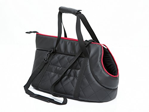 Hundetragetasche aus Kunstleder - Hundetransporttasche für kleine Hunde und Katzen bis 8 kg - praktische Transporttasche - Hundetasche - 30 x 58 x 32 cm - Schwarz
