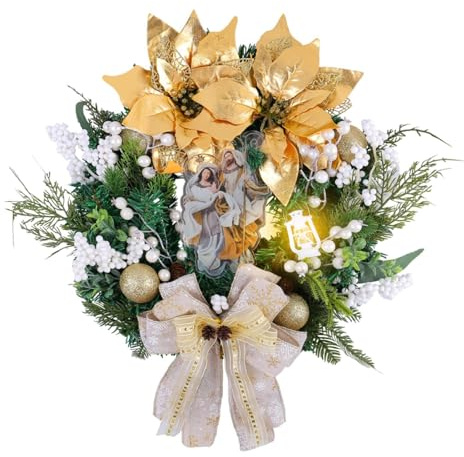 Decoración de corona de puerta de la Sagrada Familia, coronas de Navidad para puerta delantera, coronas de Navidad de invierno y otoño, adornos de belén, accesorios de Navidad elegantes para puerta