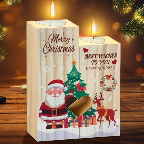 Xmas Candlestick Candle Holder Gifts with Festive Patterns, Christmas Decoration for Table and Bar