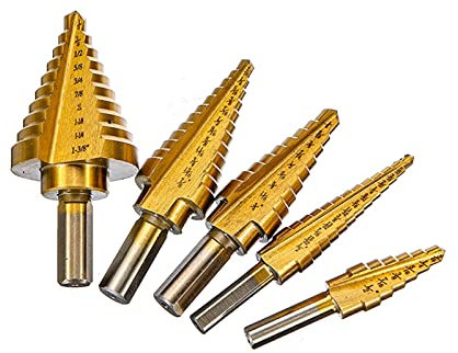 Broca escalonada, brocas for metal, broca escalonada de carburo, 6 piezas de juego de brocas recubiertas de titanio HSS 4241, broca escalonada de acero, orificios múltiples cónicos, 50 tamaños, con ju